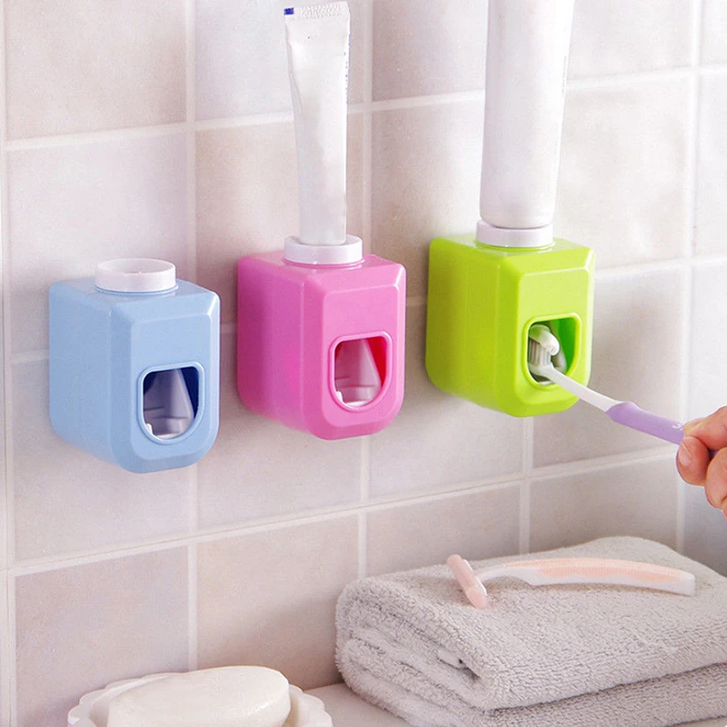 

2019 New High Quality Bathroom Set Wall Mount Rack Bath Set Automatic Toothpaste Dispenser Toothbrush Holder ABS Elastomer