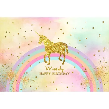 

Vinyl Photography Background Birthday Unicorn Gold Star Flash Rainbow Children Fotografia Backgrounds for Photo Studio G-138