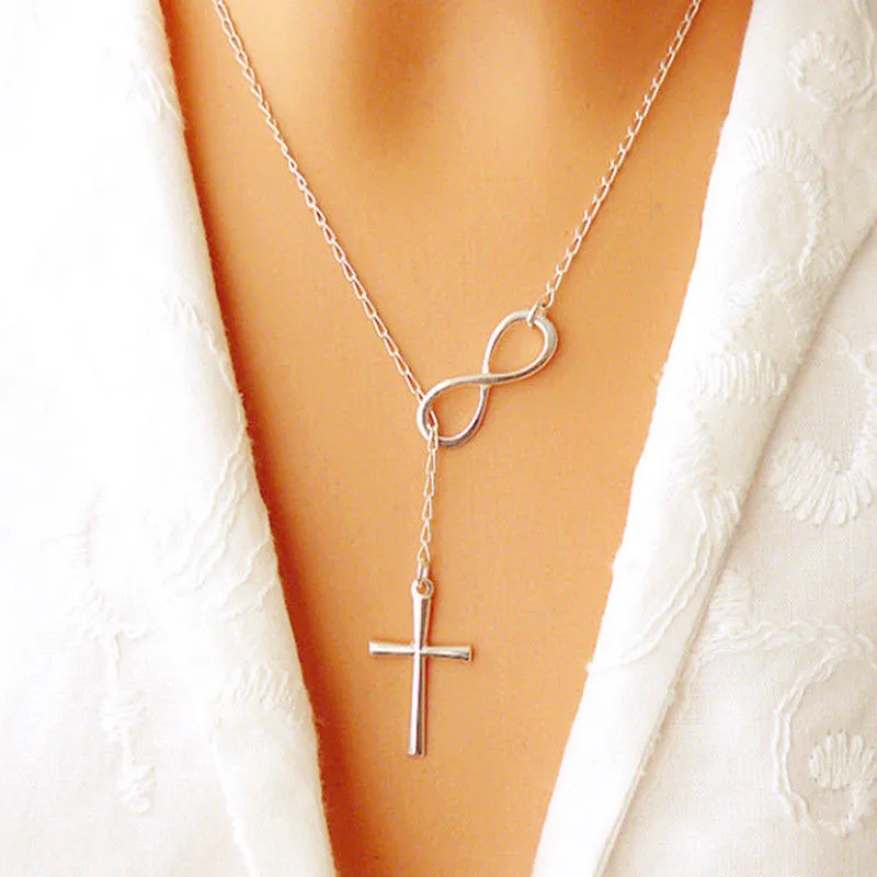 

Silver Chain Necklace Cute Chic Unlimited Cross Necklace Pendant Bohemia Statement Necklace Women Jewelry New Year Gift