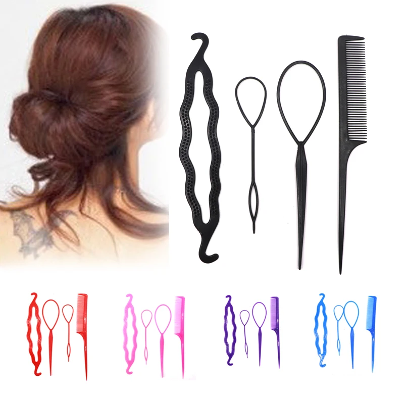 

2Sets Braider Tools Head To Weave Hairstyles Pull Hair Pins Double Hook Plate Made Needle Comb Donut Big Hair Accessories
