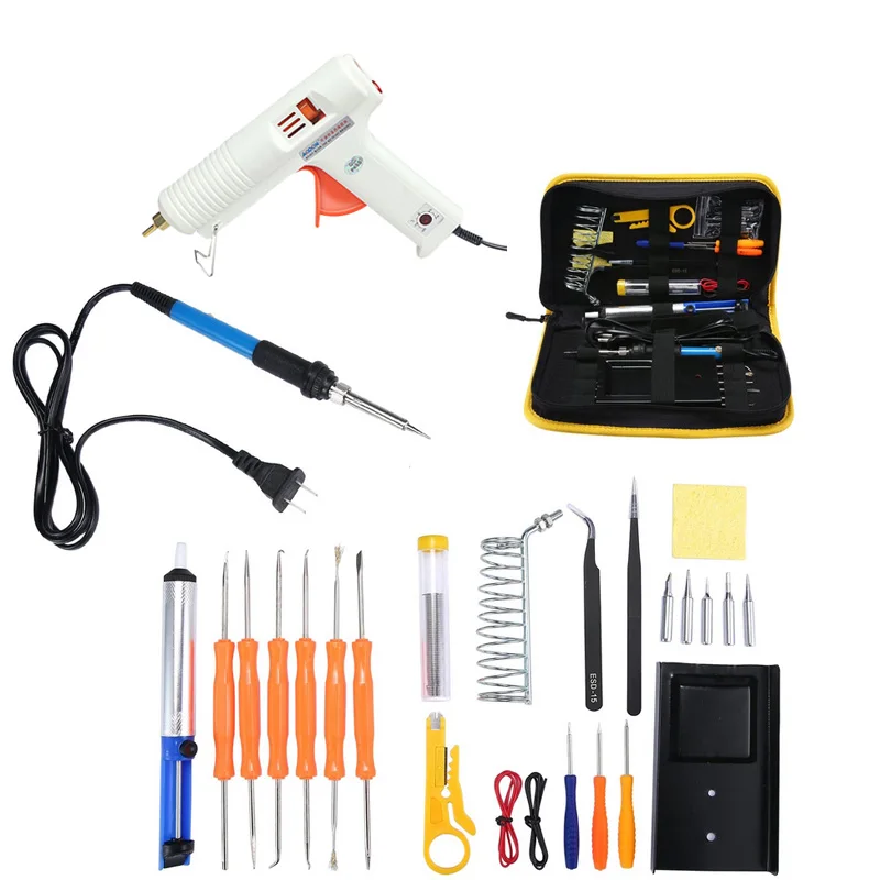 Electric Soldering Iron Set with Glue Gun 60W Temperature Adjustable Soldering Iron Tool Bag Handle Heat Pencil Soldering Iron Electric Soldering Iron Set with Glue Gun 60W Temperature Adjustable Soldering Iron Tool Bag Handle Heat Pencil Soldering Iron