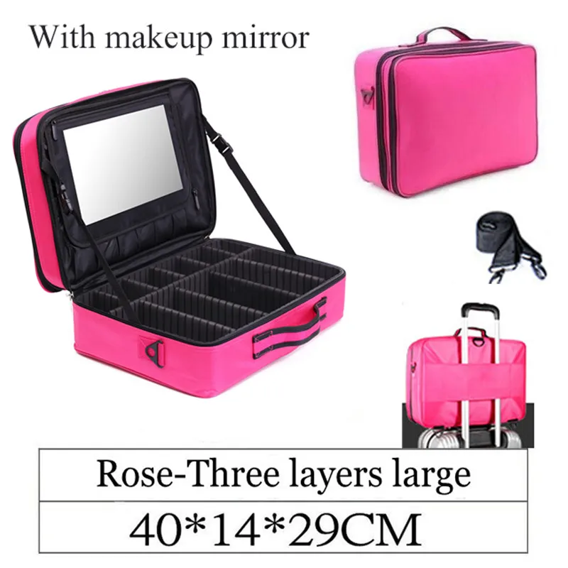  Professional Makeup bag With Mirror Organizer Women Travel Cosmetic Cases Large Capacity Cosmetics 