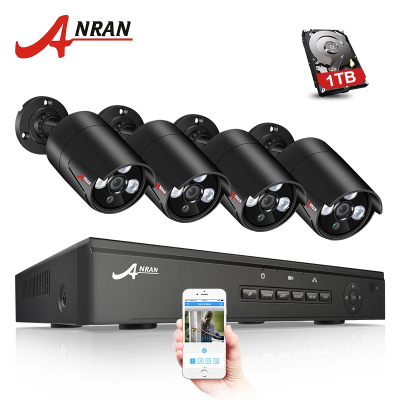 ANRAN P2P Plug And Play 4CH NVR 48V POE CCTV система 1080P HD Массив ИК-детектор движения наружная безопасность POE IP камера 2 ТБ HDD