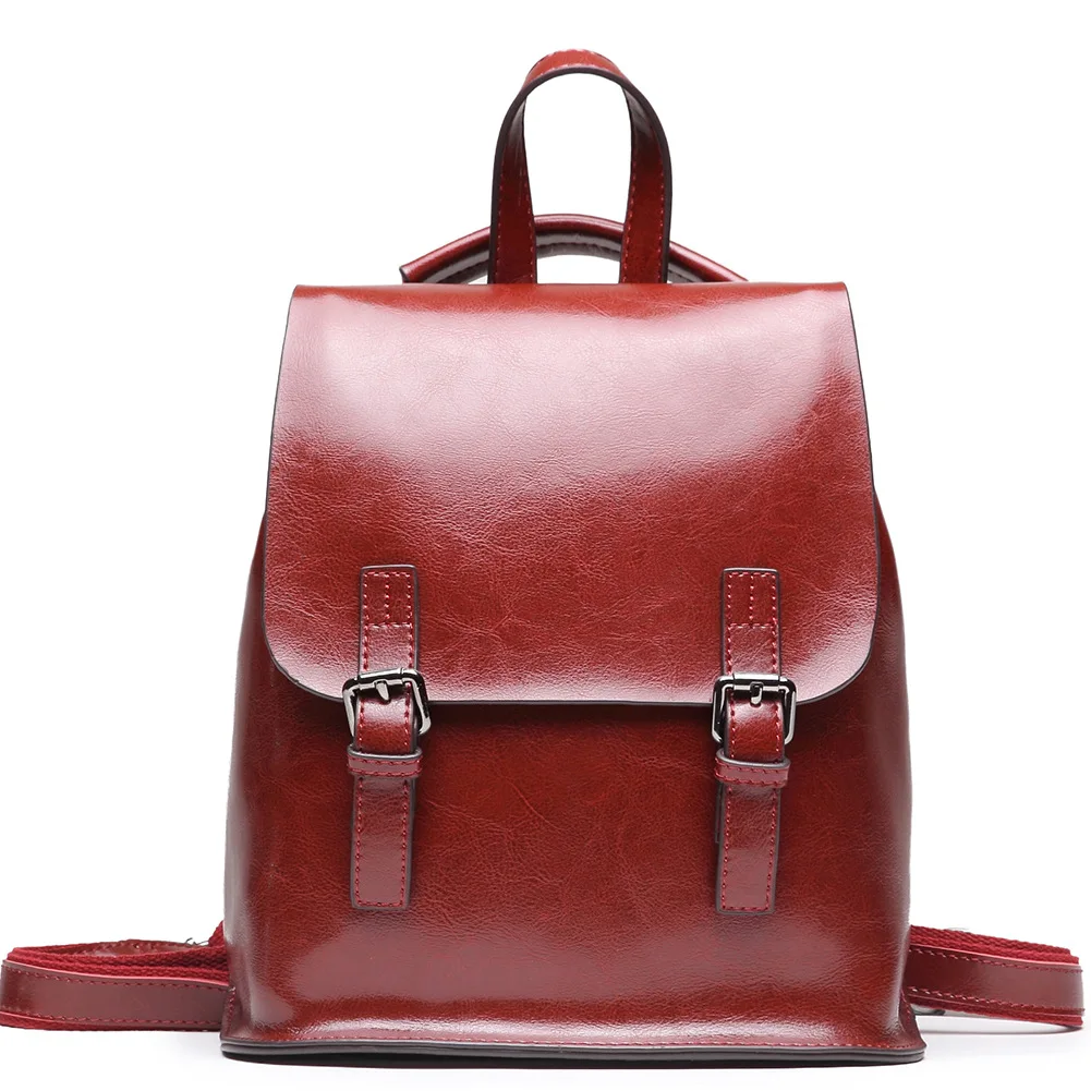 Genuíno para Mulheres Marca de Moda de Luxo Natural de Cera de Óleo de Couro Mochilas Nova Feminina Real Menina Estudante Mochila Casuais 100%