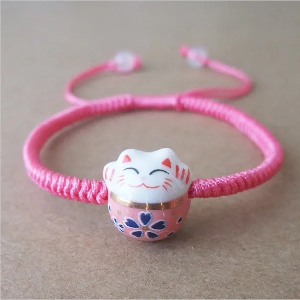 Китайский Стиль Симпатичные Lucky Cat Керамика Бусины браслет красный канат браслет ручной работы Модные украшения