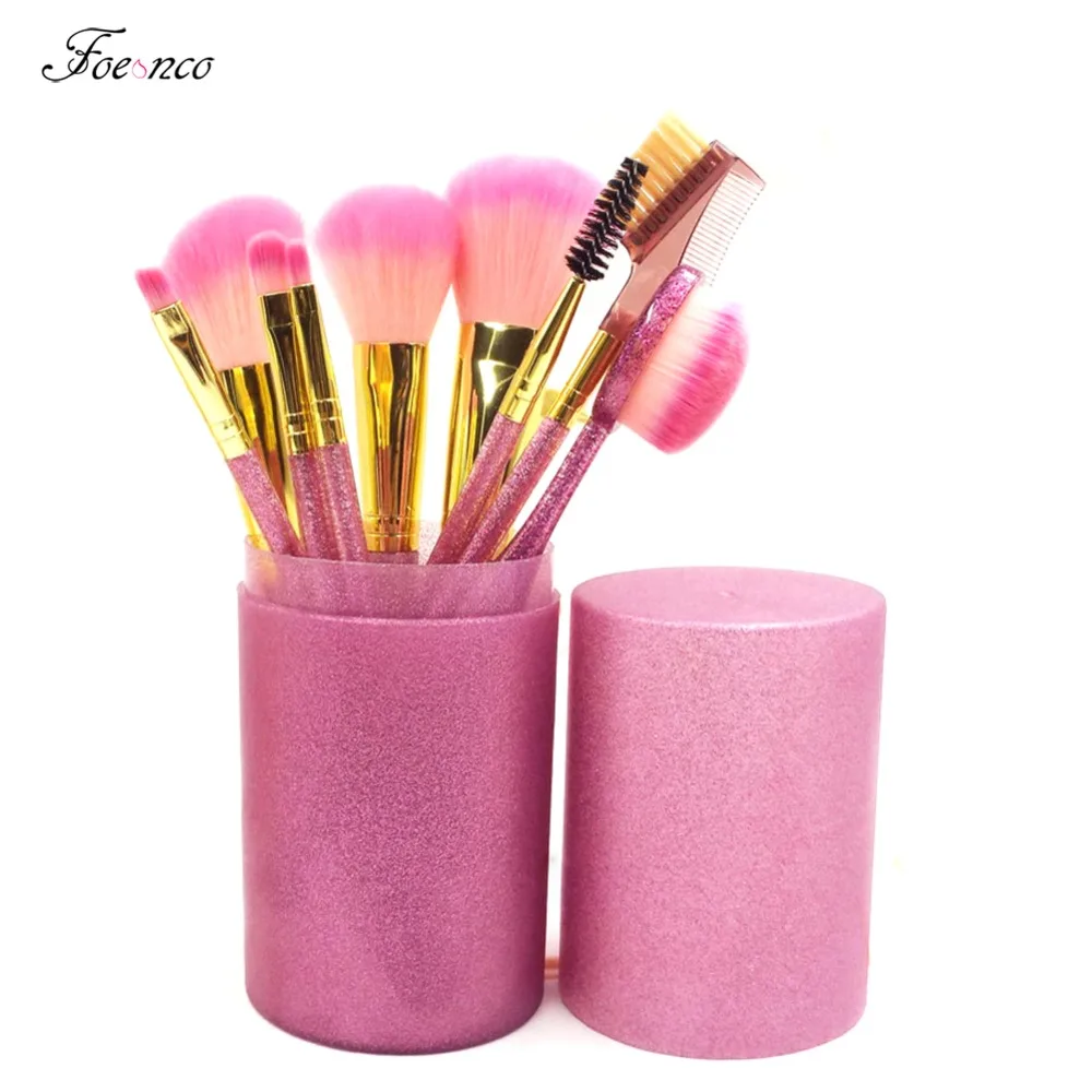 

9pcs/set Makeup Brushes Kit Soft Synthetic Glitter Handle Oval Brushes Set for Women Eyeshadow Facial Make Up Brush with Holder