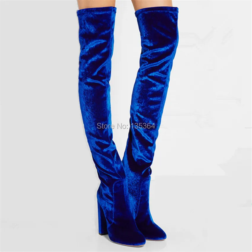 New Fashion Stretch Fabric New Over the Knee Boots Square High Heels Women Slim Thigh High Sexy Round Toe Shoes Woman Long Boots