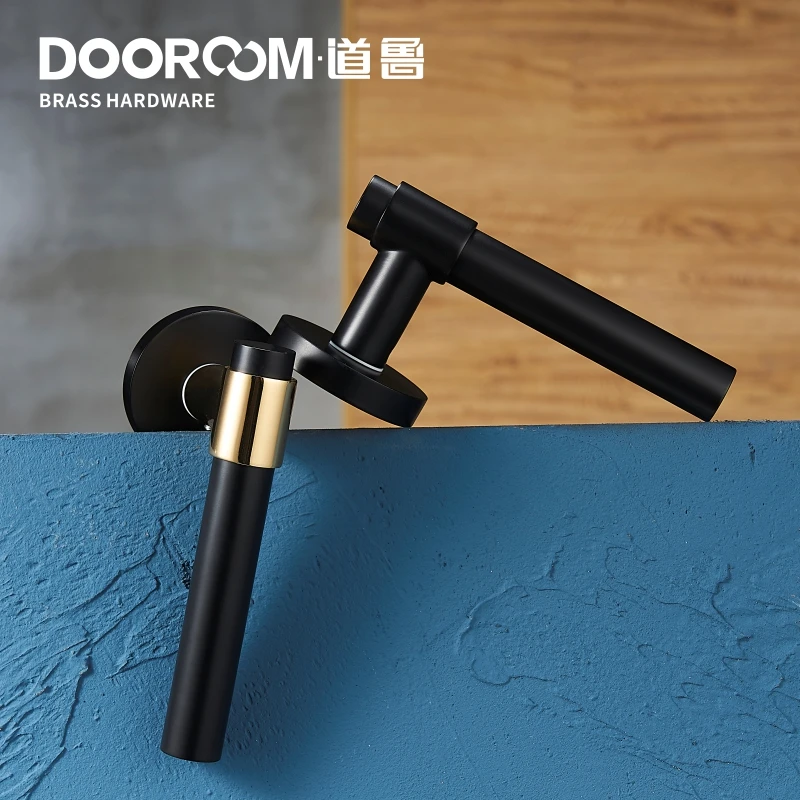

Dooroom Brass Lever Light Luxury Black Gold Modern Fashion Interior Room Bedroom Bathroom Solid Wood Door Lock Split Handle Knob