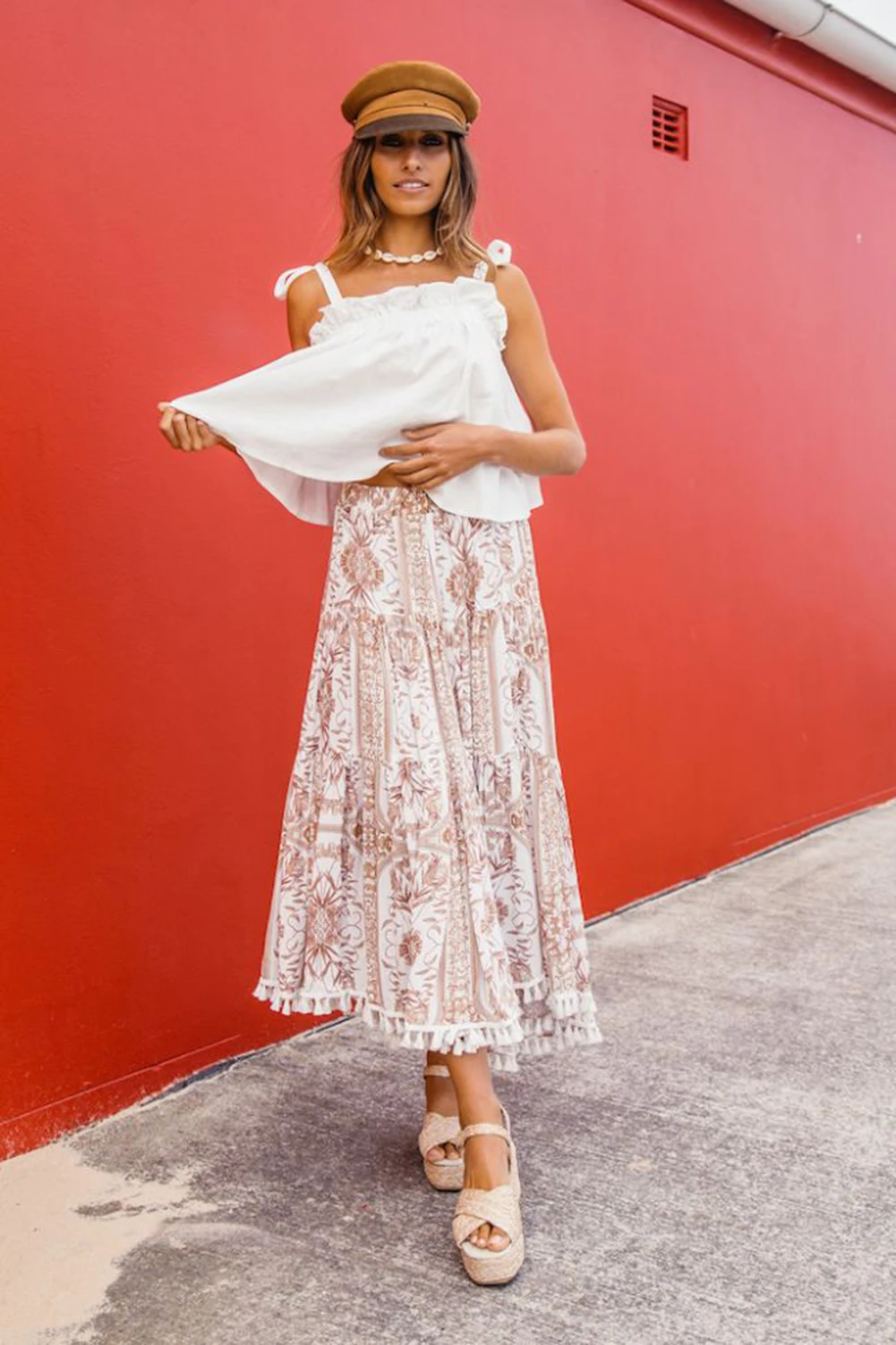 BOHO для женщин Ретро Gypsy длиной макси полный пляжная юбка для лета Защита от солнца пляж ленточки повседневное плиссированные юбка с принтом