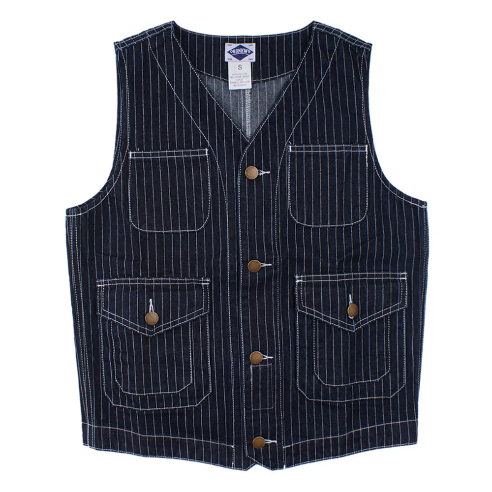 Striped Denim Vests Men Tactical Vest Men with Many Pockets Chalecos Para Hombre Sleeveless