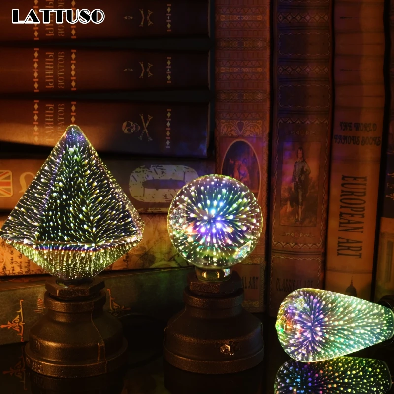 LATTUSO LED luz Edison bombilla 3D decoración bombilla 220 V A60 ST64 G95 G80 G125 E27 Luces De vacaciones divertidas Navidad de la lámpara Lamparas