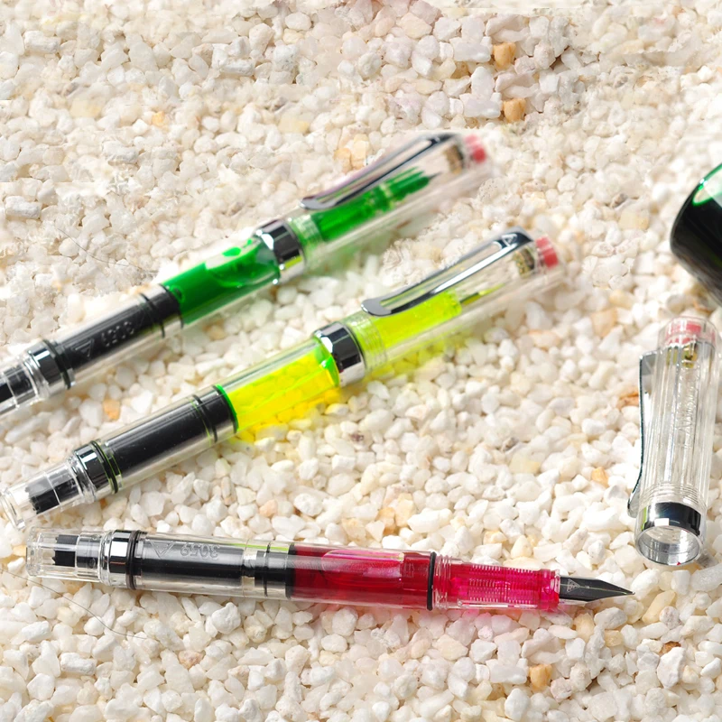 

High Quality Plastic Transparent Fountain Pen F/EF Nib 0.5mm Hooded Nib 0.38mm Colorful Ink Pens School Office Supplies