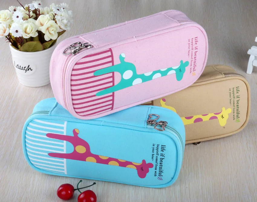 Girls Cute Canvas Giraffe Stationery School Clothes Pencil Case Pen Bag ...