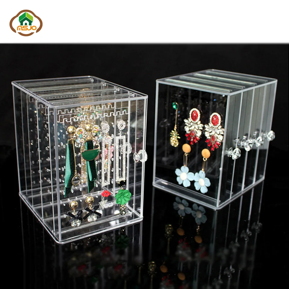 

Msjo Acrylic Jewelry Storage Box Makeup Organizer Transparent Jewelry Display 4 Layer Earring Holder Case Organizer