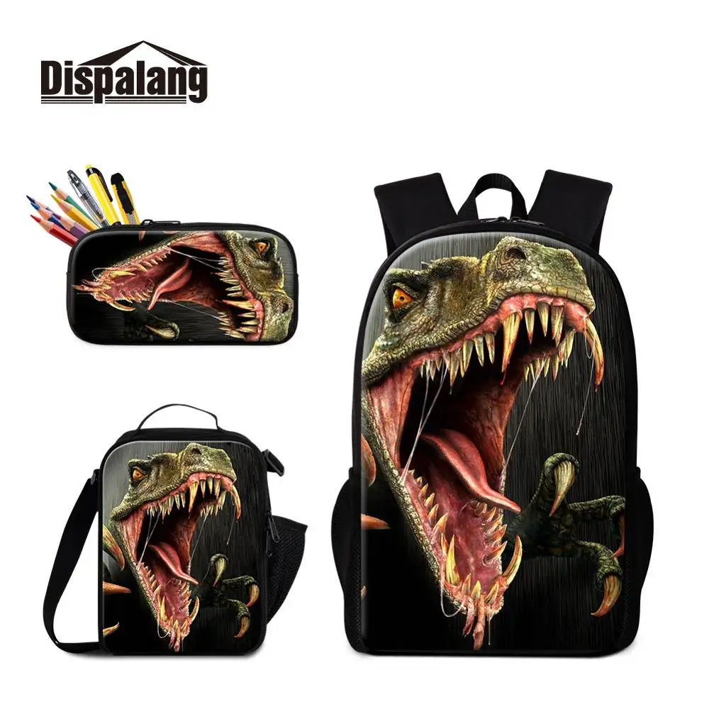 

Newest Dinosaur 3 Pieces in 1 Set School Backpacks for Boys Lunch Pouch and Pencil Case Custom Leather Bags Teenagers Gift