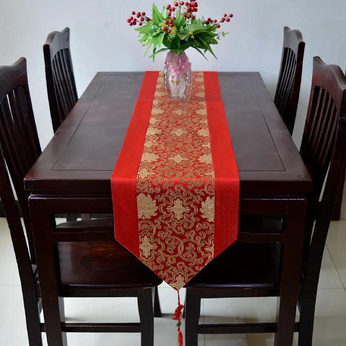 Extra Long Classic Chinese knot Christmas Table Runners Luxury Silk