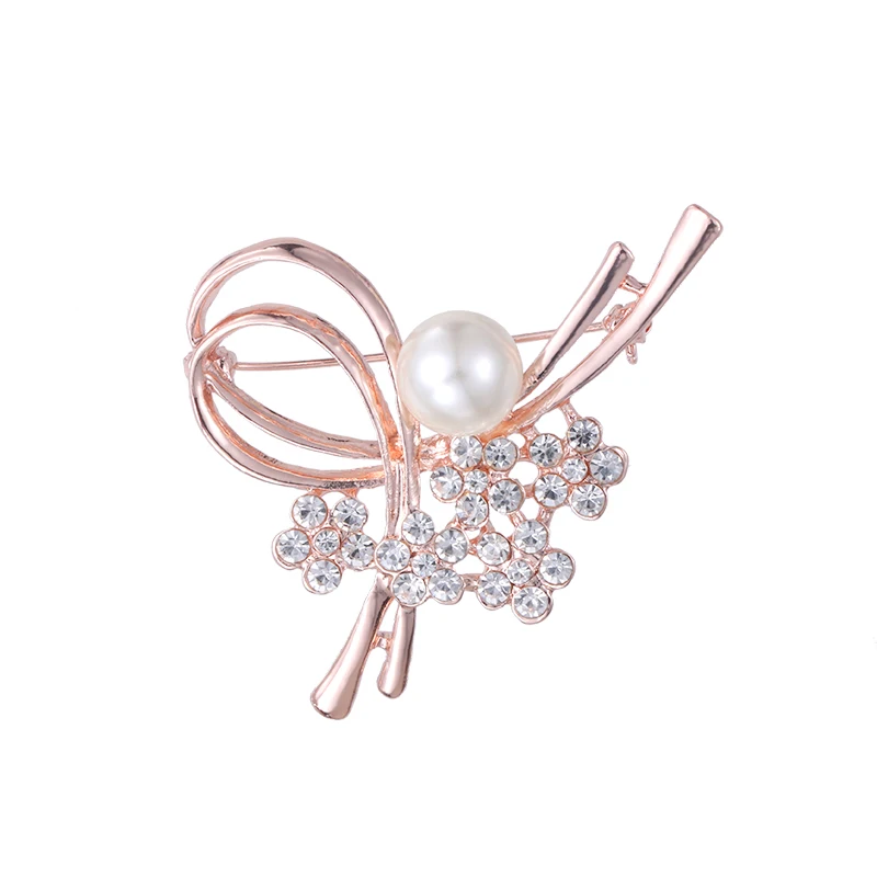 

WEIMANJINGDIAN Brand Simulated Pearl and Crystal Plant Brooch in Rose Gold Color Plated