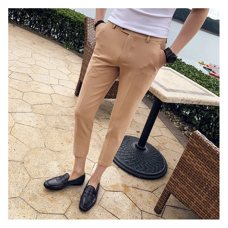 Новые мужские, длиной до щиколотки, штаны Тонкий Для Мужчин's Брюки брюки в деловом стиле Для мужчин бутик женской моды однотонный деловой Для Мужчин's Костюмные брюки на каждый день