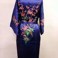 Плюс размер темно-синий женский Eambroider банный халат-кимоно платье новые китайские женские атласные пижамы S M L XL XXL XXXL Zsh005A