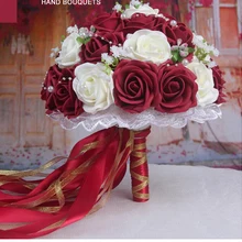 Дешевый свадебный букет розовый/красный/белый/бордовый свадебный цветок искусственный цветок «Роза» букет невесты Buque de noiva