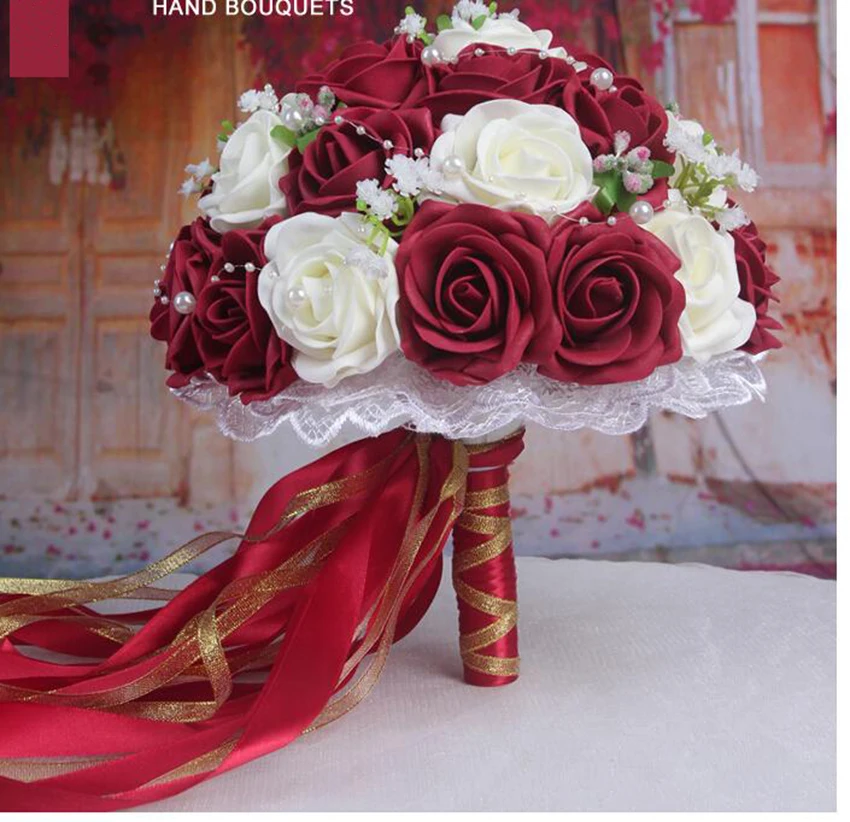 Cheap Wedding Bouquet Pink/red/white/burgundy Bridal Bridesmaid Flower  Artificial Flower Rose Bouquet Bride Buque De Noiva - Wedding Bouquet -  AliExpress