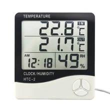 HTC 2 Digital Thermometer Hygrometer Weather Station Temperature Humidity Meter Clock Wall Indoor Outdoor Sensor Probe