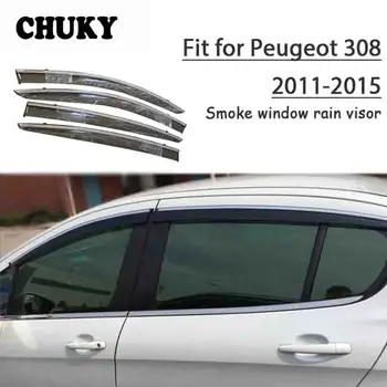 baratas Chuky 4 Pcs ABS Estilo Do Carro Dom Viseiras Da Janela Toldos Abrigos Escudo Chuva Para Peugeot 308 2011 2012 2013 2014 2015 Acessórios