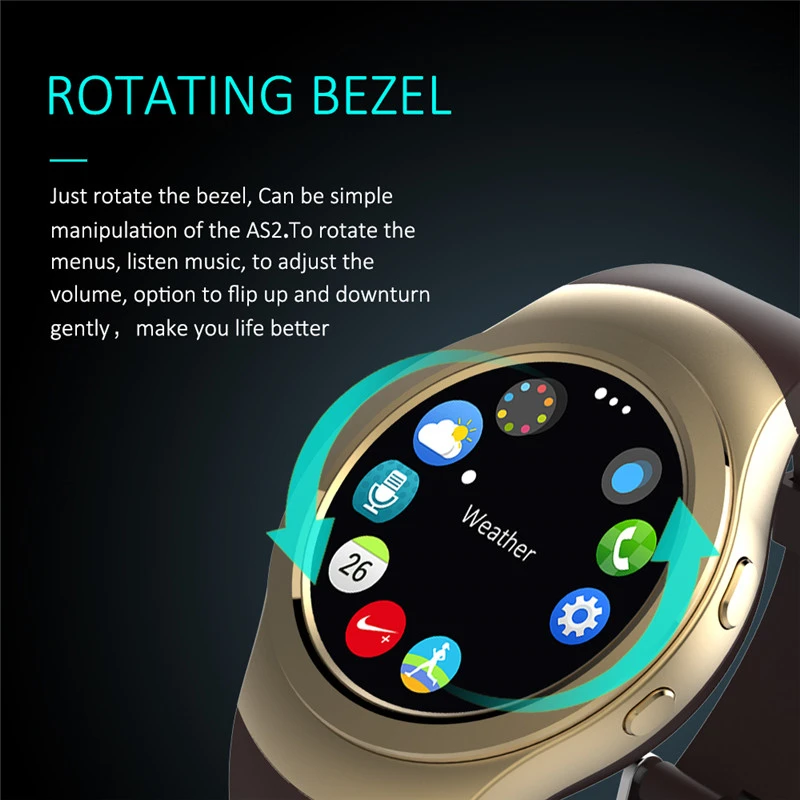 Полный Круглый Bluetooth Смарт часы AS2 вращающиеся часы с рамкой с пульсометром MTK2502 для IOS Android samsung gear s3 KW18