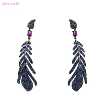 

Jonnafe Unique Design Blue Color Luxury Cubic Zircon Drop Stones Women Long Earrings Wedding Prom Jewelry F765