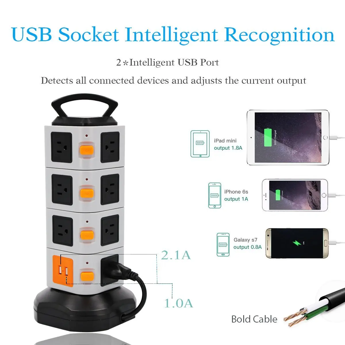 Вертикальный Мощность полоса 7/11/15 Розетка с USB штепсельная вилка американского стандарта розетки удлинитель для головок Стабилизатор напряжения 2500 Вт 10A 2 м/6.5ft удлинитель