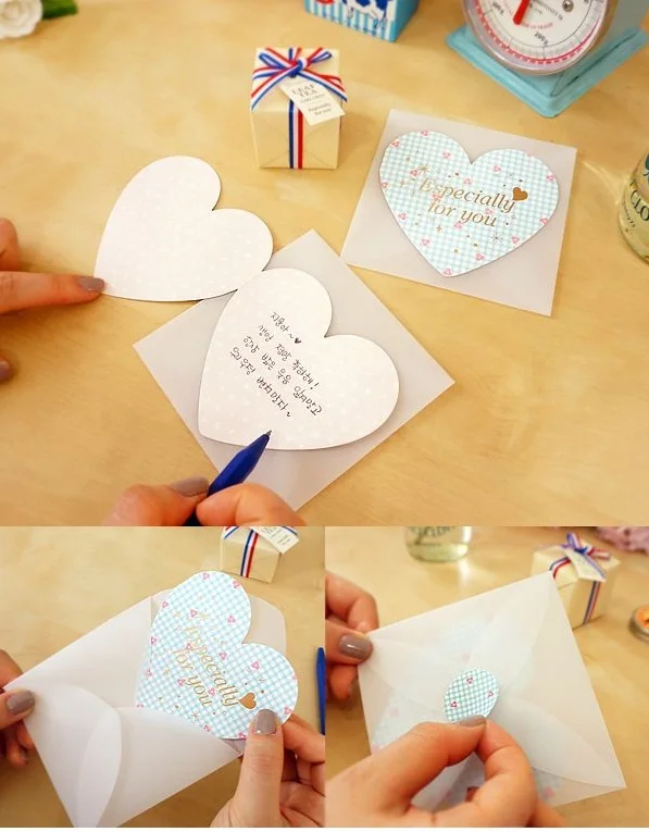 korean cute valentine's heart shape love you card thanks