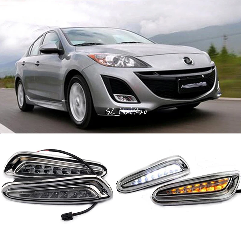 White+Yellow LED Daytime Running Light For Mazda 3 Axela Car Fog Lamp