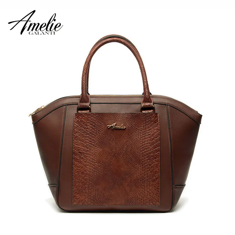 

AMELIE GALANTI Women Leather Handbags Shoulder Bag Vintage Patchwork Serpentine Hard PU Leather Female Versatile Totes Alligator