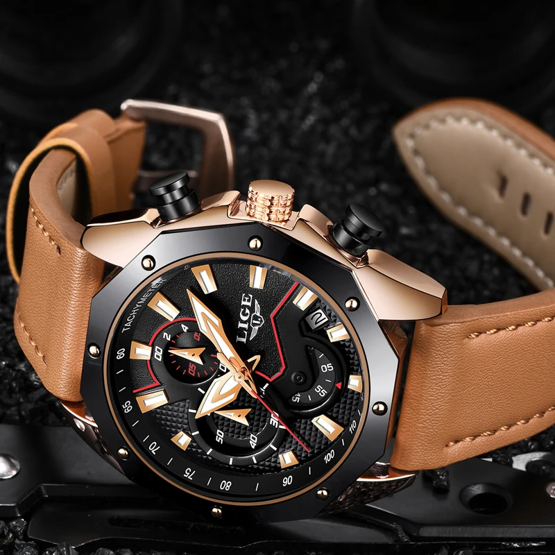 Дизайн LIGE модные брендовые часы мужские кожаные спортивные часы с хронографом и датой кварцевые часы мужские подарки часы Relogio Masculino