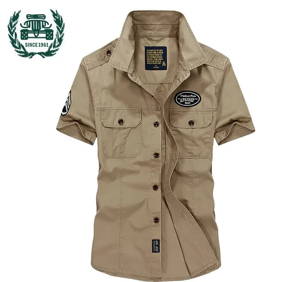 ZHAN DI JI PU Брендовая одежда мужские летние платья рубашка армейский Стиль S-4XL размер 62 - Цвет: Хаки