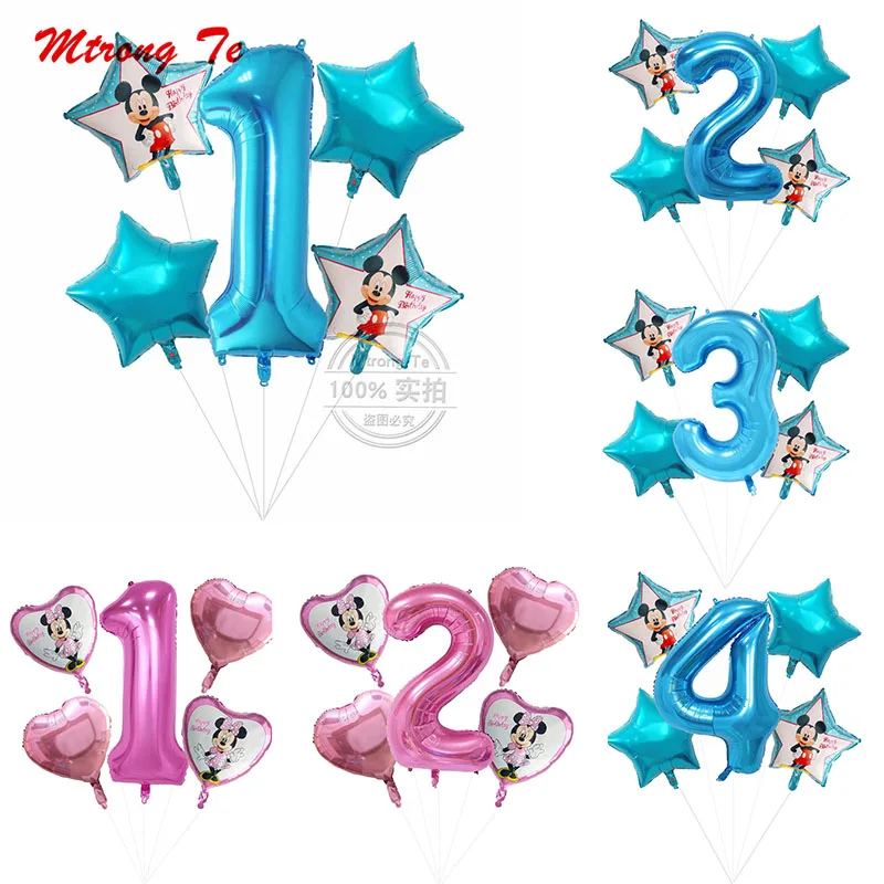 

5pcs Mickey Minnie Mouse Birthday Decoration Balloon Star 30" Blue PinNumber Helium Foil Balloons Baby 1th Birthday Air Globos