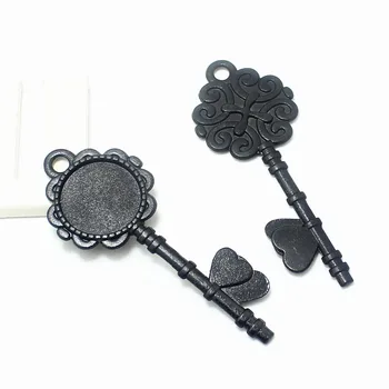 

Sweet Bell 10pcs black Metal Alloy Keys 28*72mm(Fit 20mm Diy) Round Cabochon Pendant Settings Jewelry Blanks Charms 8B1294