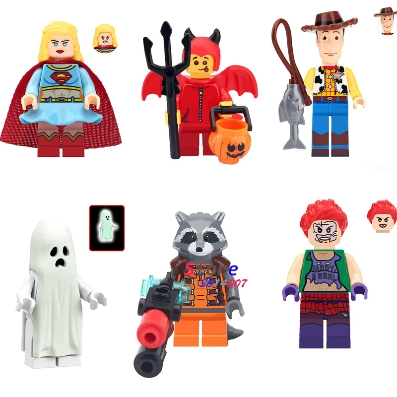 

Single Super Heroes Supergirl Little Devil Ghost Vitruvius Rocket Racoon Woody's Story Figure building block toys for children