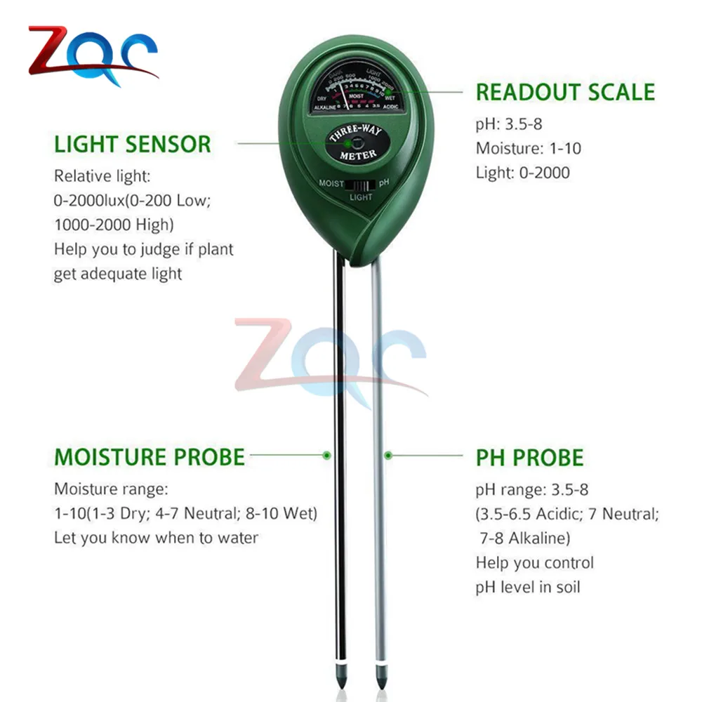 3 в 1 почвенный PH Измеритель влажности воды кислотность влажность Солнечный свет садовые растения цветы Влажный Тестер инструмент скидка 15