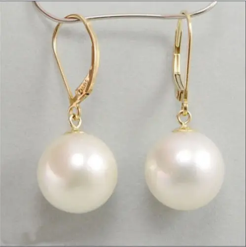 

Free shipping NATURAL AAA 10-11MM SOUTH SEA WHITE PEARL EARRING 14K