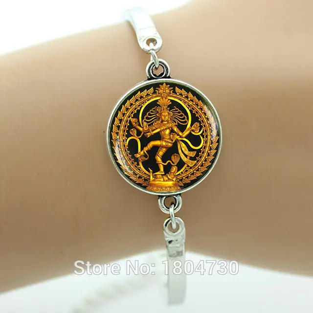 Religion jewelry Vintage Nataraja bracelet silver bangle Glass cabochon
