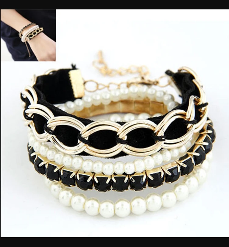 

New AliExpress Hot Fashion Multilayer Fabric Pearl Gem Bracelet Bracelet 6 colors always have a color you like