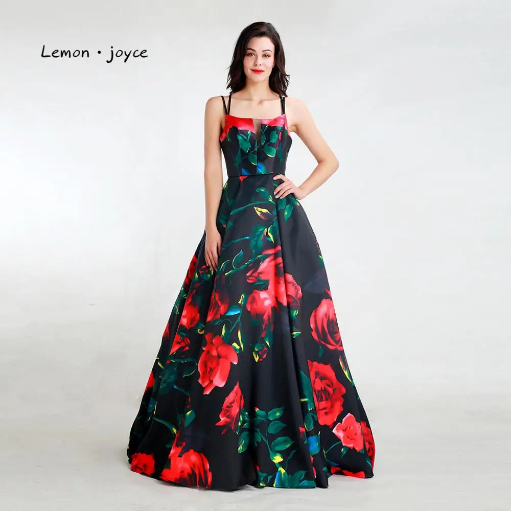 Lemon joyce элегантные платья для выпускного вечера сексуальные с открытой спиной цветочные принты А-силуэта вечерние платья для женщин плюс размер - Цвет: Same As Picture