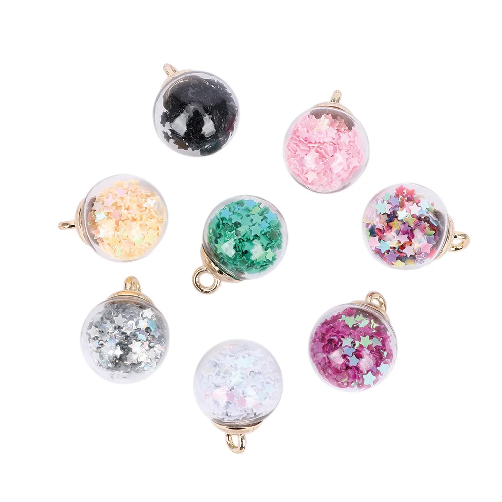 

16mm 8Pcs Colorful Transparent Glass Ball Star Charms Pendant For Necklace DIY Women Making Jewelry Accessories