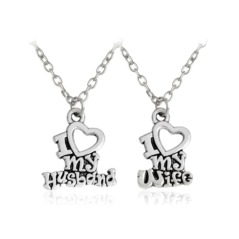 

I Love My Husband I Love My Wife Heart Necklace Couples Lovers Romance Love Supporting Accessories Fashion Jewelry Gifts
