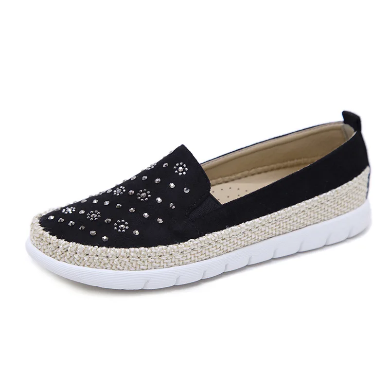 

Women Black Flats Round Toe Rivets Women Loafers Slip On Shoes For Women Spring Fall Leather Lady Flat Shoes Footwear Mocasin