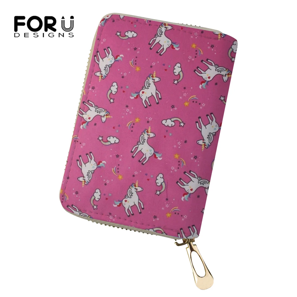 

FORUDESIGNS Fashion Women Business PU Card Holder Cartoon Horse Prints Girls Money Purses Little Animal Pattern Cluth Wallets