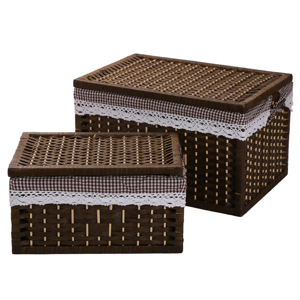 cesto de almacenaje para ropa contenedor de papel cuerda cesta rectangular con tapa cajas organizadoras de madera decorativas
