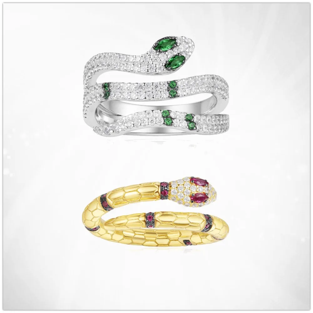 

APMM1:1s925 sterling silver zircon snake pattern gold fashion ring wild women's fresh European style