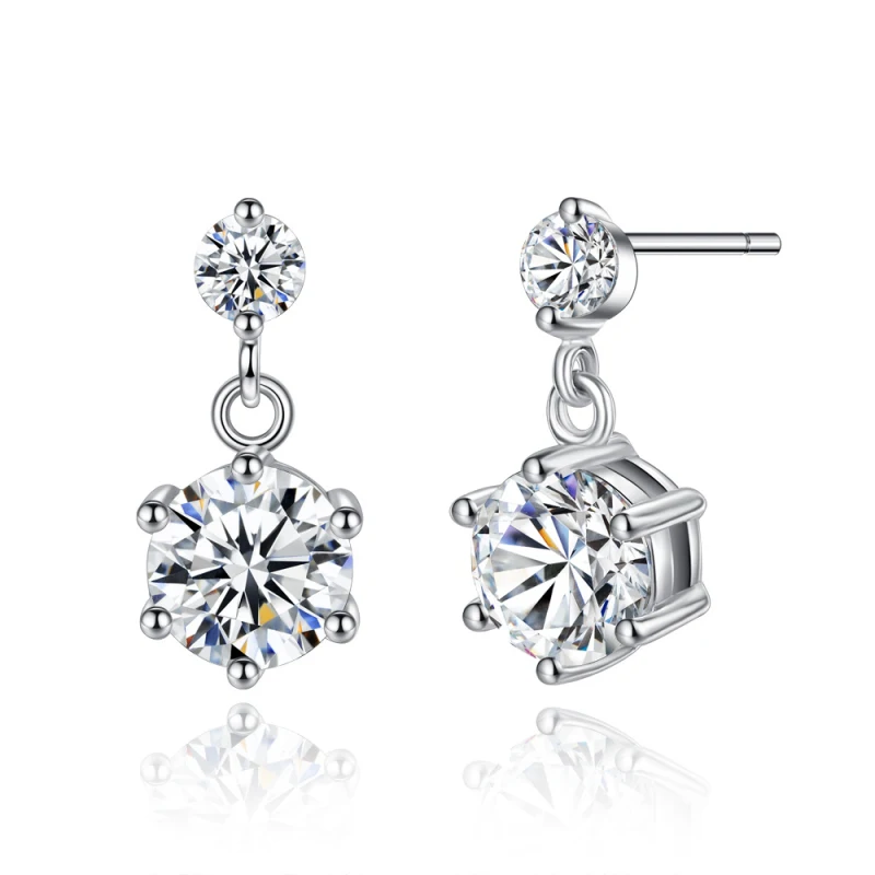 

New Arrivals White Gold Color AAA+ Small CZ Six Claws Big Cubic Zirconia Charm Stud Earrings for Women Fashion Jewelry Bijoux